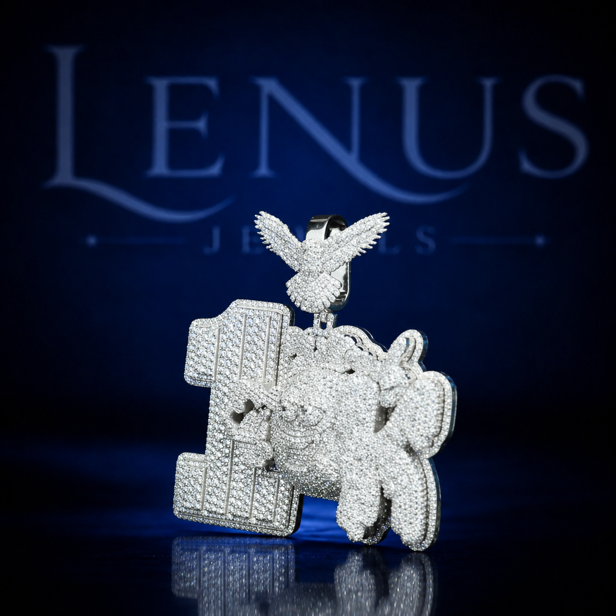 Iced Out Number 1 Pendant with Flying Eagle Bail – VVS Moissanite 925 Sterling Silver, Diamond Tester Pass, Luxury Hip Hop Jewelry