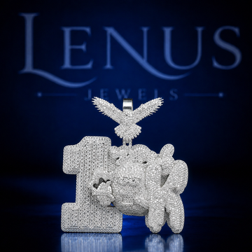 Iced Out Number 1 Pendant with Flying Eagle Bail – VVS Moissanite 925 Sterling Silver, Diamond Tester Pass, Luxury Hip Hop Jewelry