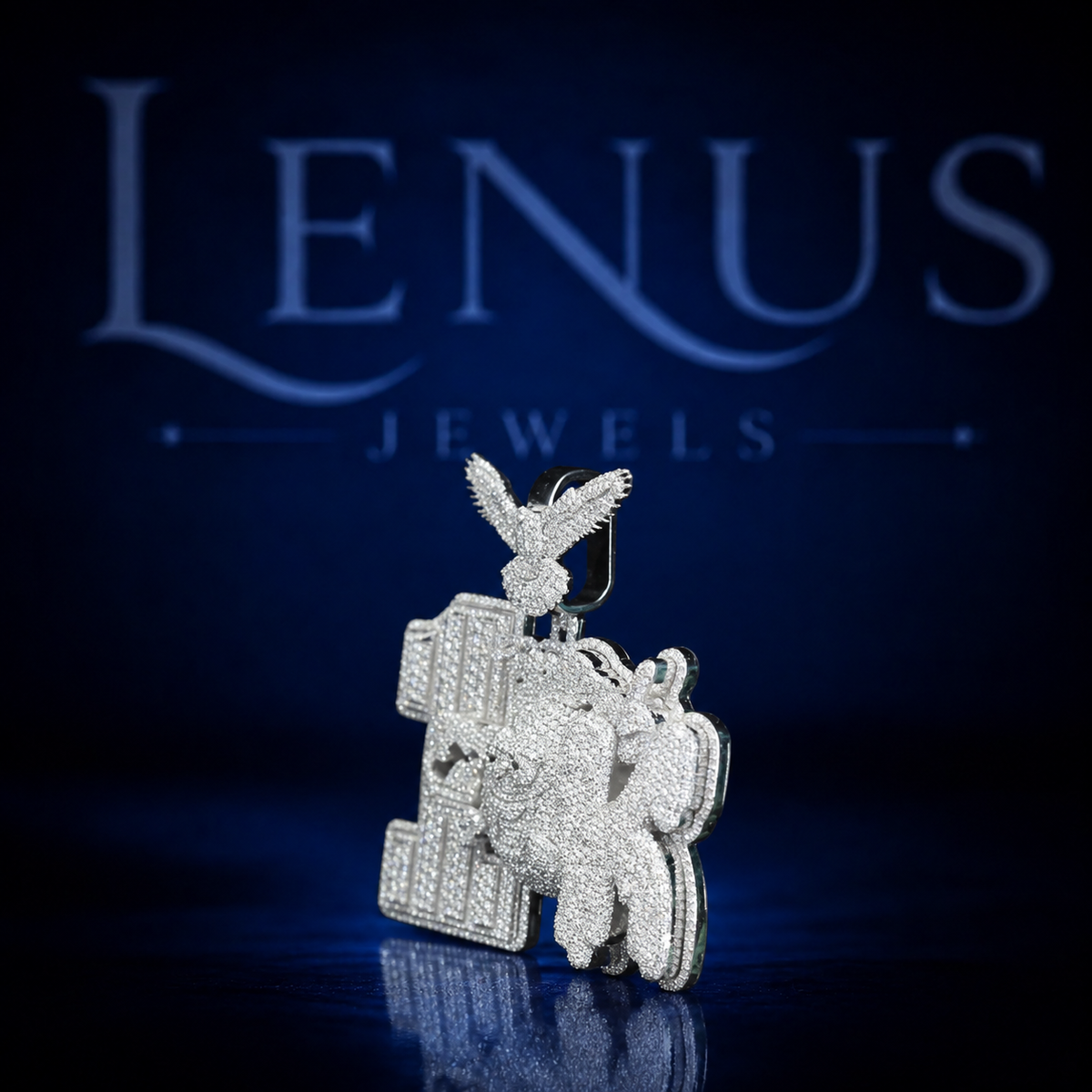 Iced Out Number 1 Pendant with Flying Eagle Bail – VVS Moissanite 925 Sterling Silver, Diamond Tester Pass, Luxury Hip Hop Jewelry