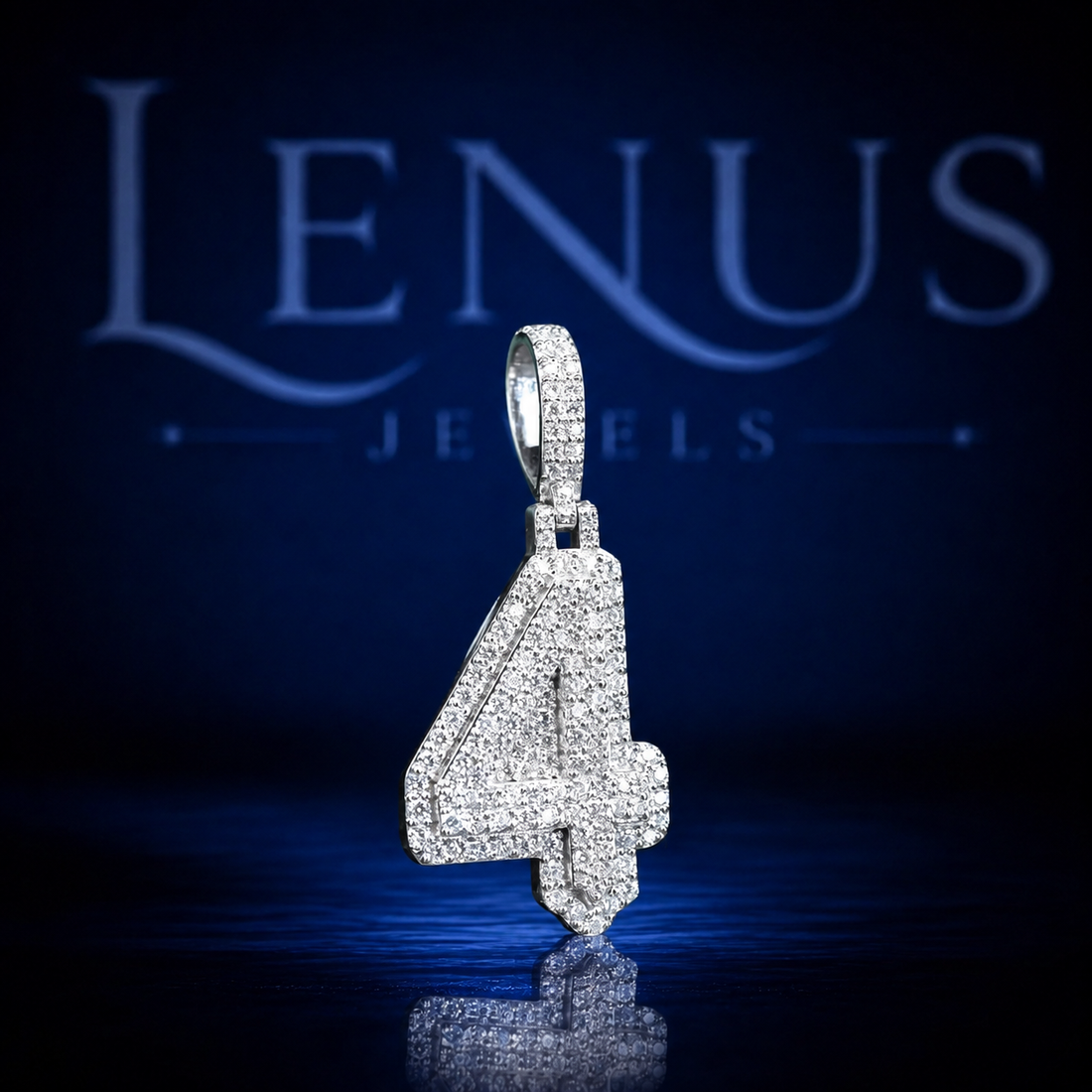 Iced Out Number 4 Moissanite Pendant – VVS Diamond Tester 925 Sterling Silver Hip Hop Number Necklace Charm, Lucky 4 Jewelry Gift  Copy Title