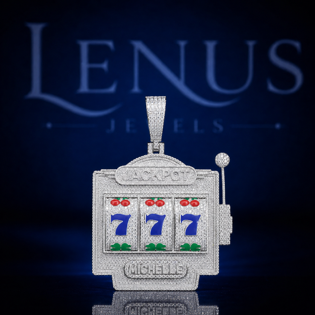 Iced Out Jackpot Slot Machine Moissanite Pendant 777 VVS 925 Sterling Silver Casino Hip Hop Pendant for Men
