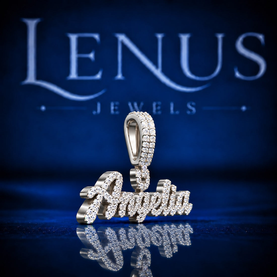 Angelia Iced Out Moissanite Name Pendant – Custom VVS D Color 925 Sterling Silver Cursive Name Necklace Charm, Hip Hop Jewelry Gift for Men & Women