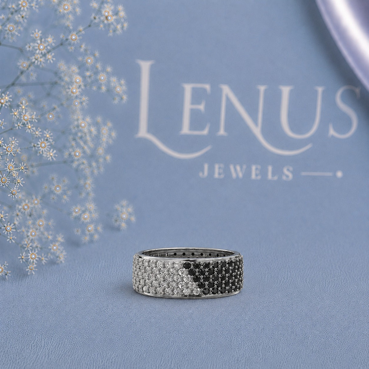 Black & White Moissanite Yin Yang Ring – Wide Iced-Out 925 Sterling Silver Statement Band