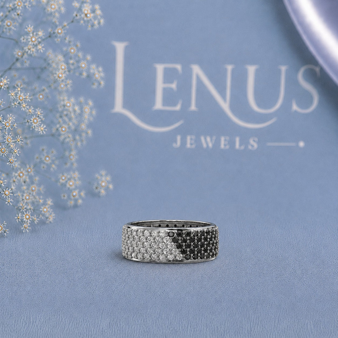 Black & White Moissanite Yin Yang Ring – Wide Iced-Out 925 Sterling Silver Statement Band