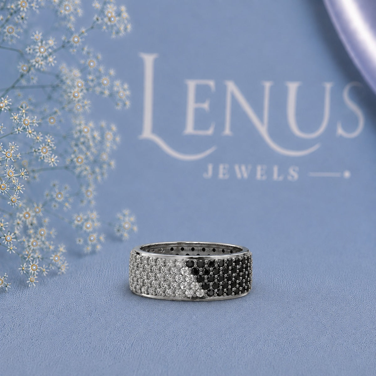 Black & White Moissanite Yin Yang Ring – Wide Iced-Out 925 Sterling Silver Statement Band