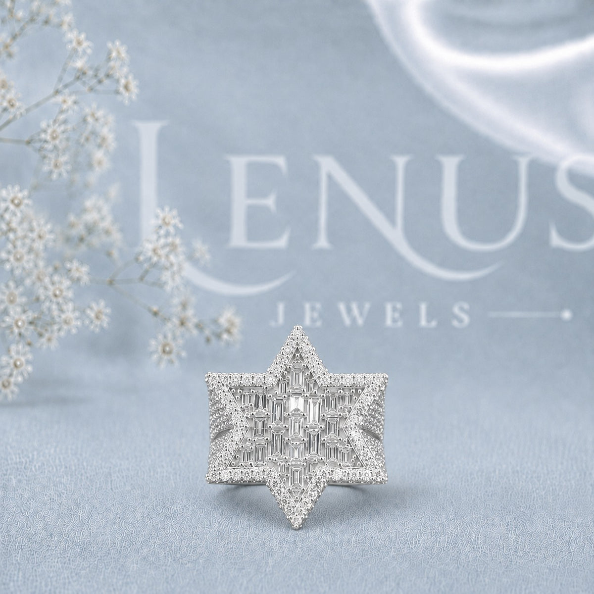 Baguette Moissanite Star Ring for Men – Iced-Out Geometric Statement Ring in 925 Sterling Silver