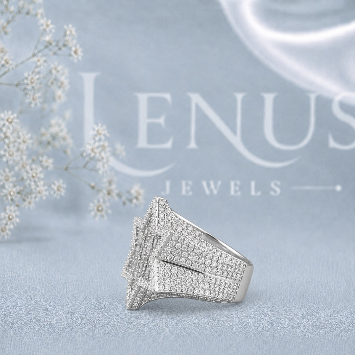Baguette Moissanite Star Ring for Men – Iced-Out Geometric Statement Ring in 925 Sterling Silver