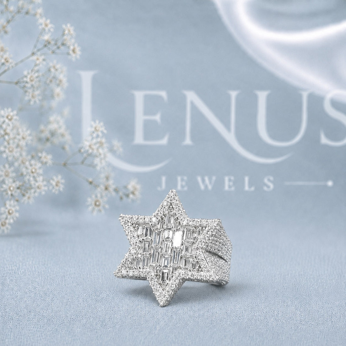 Baguette Moissanite Star Ring for Men – Iced-Out Geometric Statement Ring in 925 Sterling Silver
