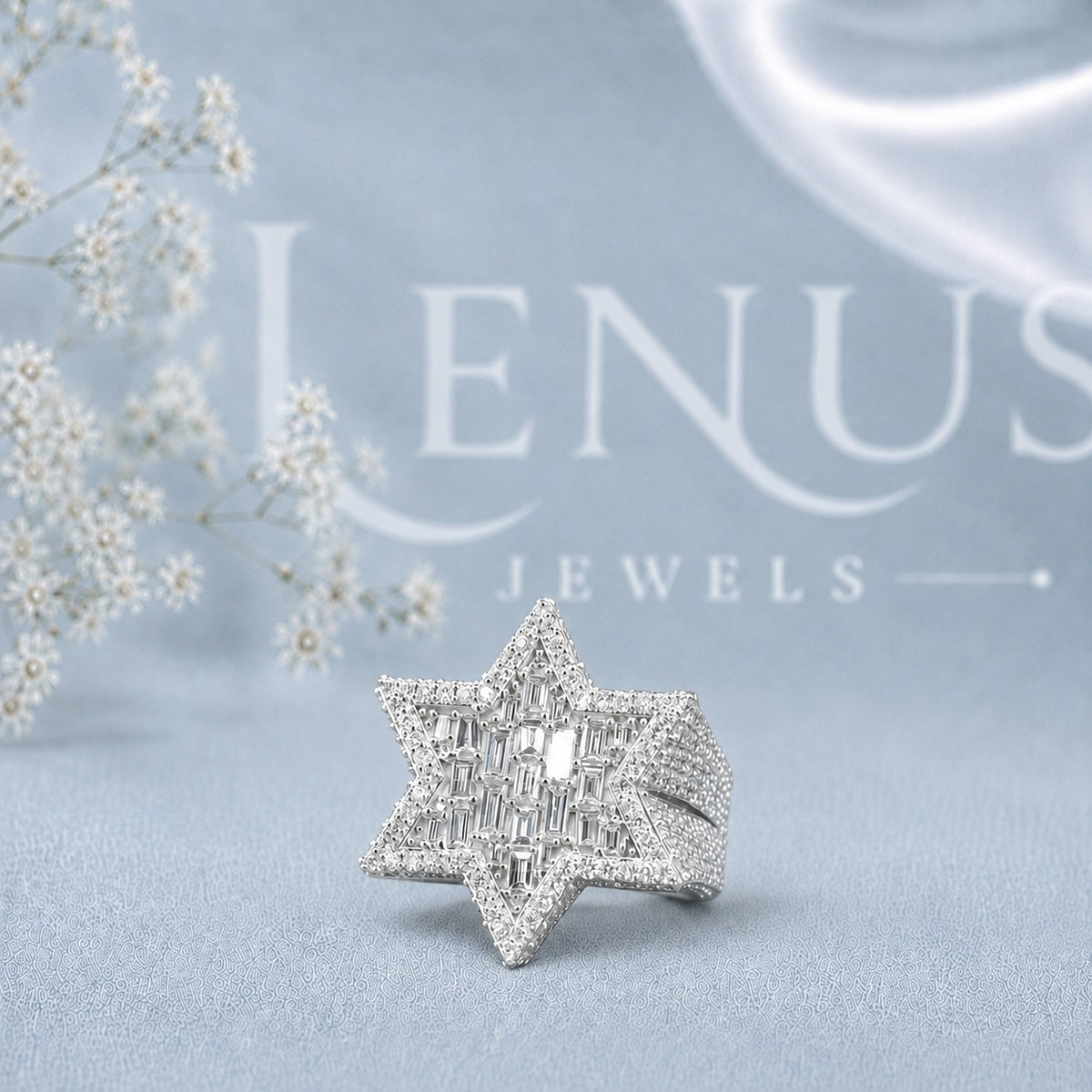 Baguette Moissanite Star Ring for Men – Iced-Out Geometric Statement Ring in 925 Sterling Silver