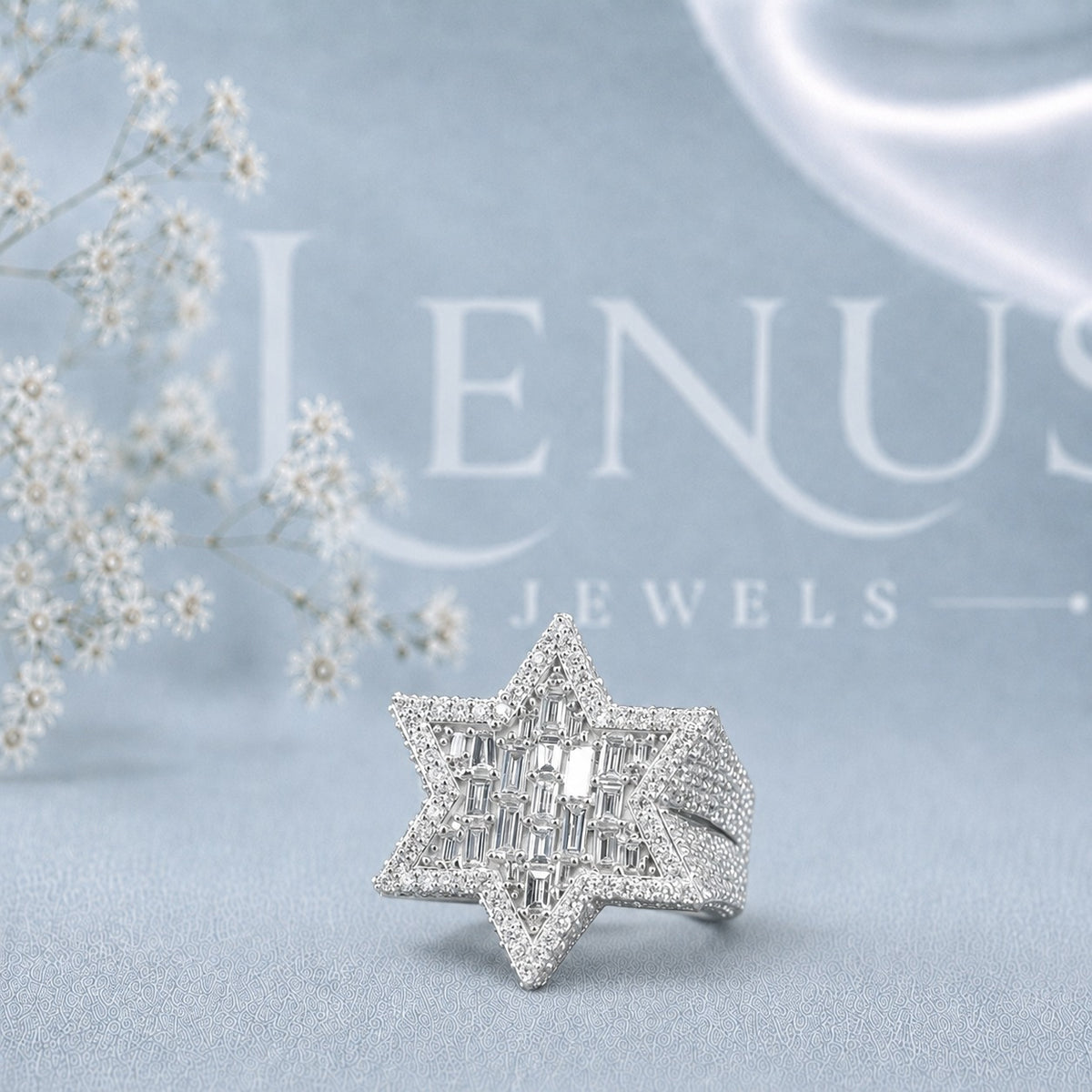 Baguette Moissanite Star Ring for Men – Iced-Out Geometric Statement Ring in 925 Sterling Silver