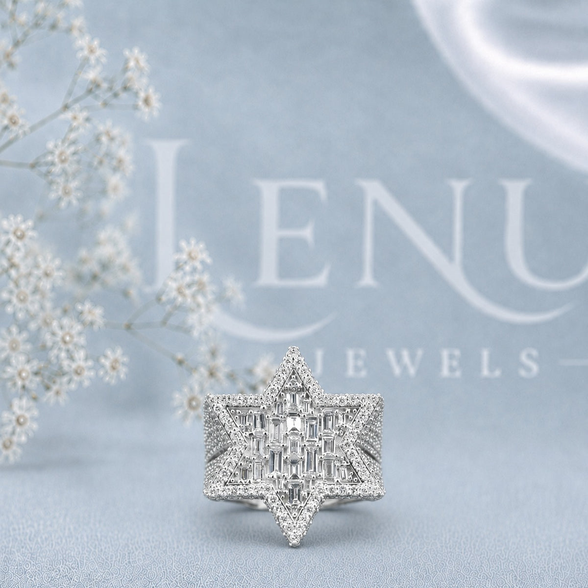 Baguette Moissanite Star Ring for Men – Iced-Out Geometric Statement Ring in 925 Sterling Silver