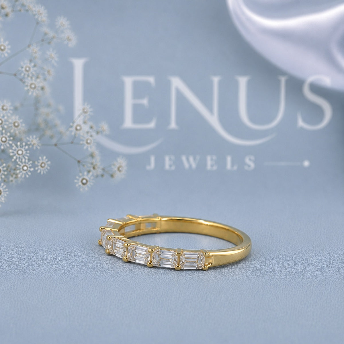 Baguette Moissanite Eternity Ring – 925 Sterling Silver Yellow Gold Iced Out Wedding Band
