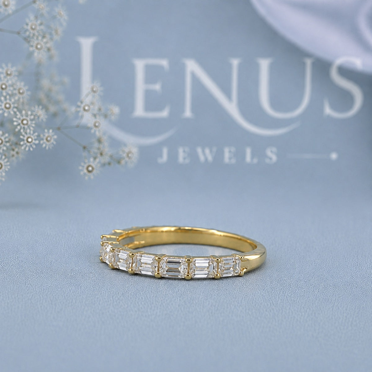 Baguette Moissanite Eternity Ring – 925 Sterling Silver Yellow Gold Iced Out Wedding Band