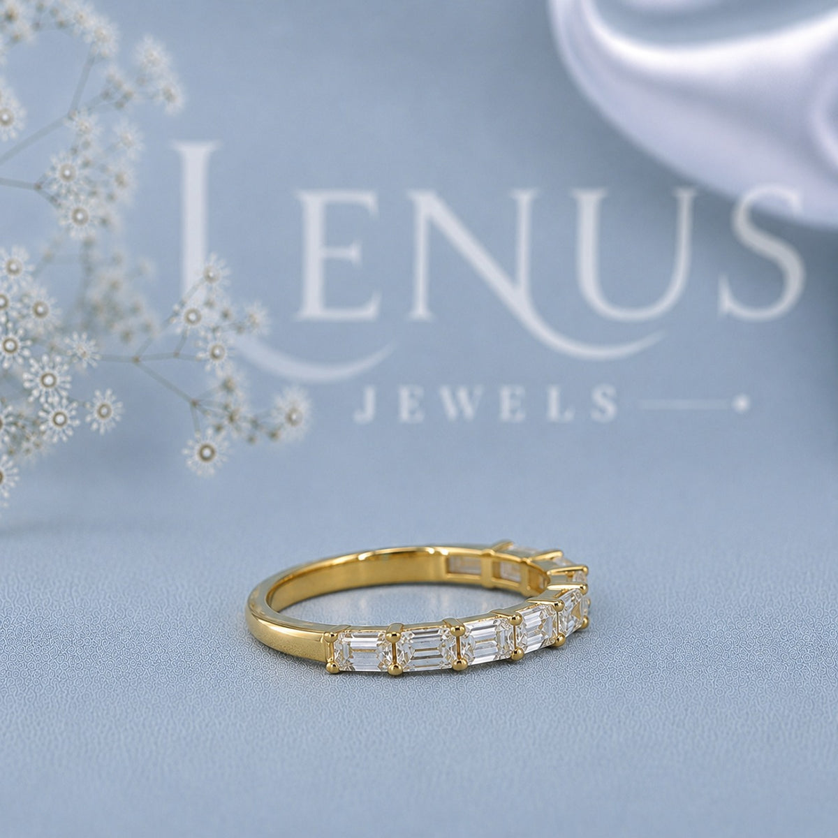 Baguette Moissanite Eternity Ring – 925 Sterling Silver Yellow Gold Iced Out Wedding Band