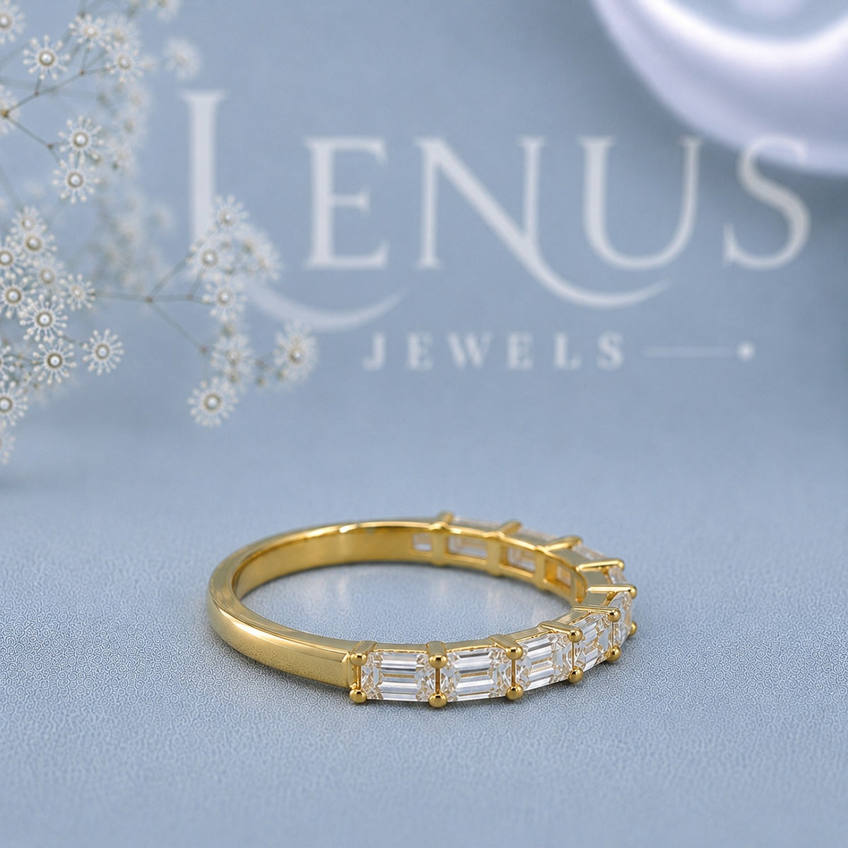 Baguette Moissanite Eternity Ring – 925 Sterling Silver Yellow Gold Iced Out Wedding Band