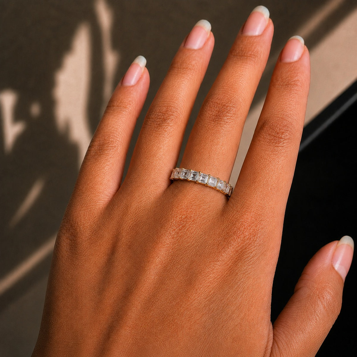 Baguette Moissanite Eternity Ring – 925 Sterling Silver Yellow Gold Iced Out Wedding Band