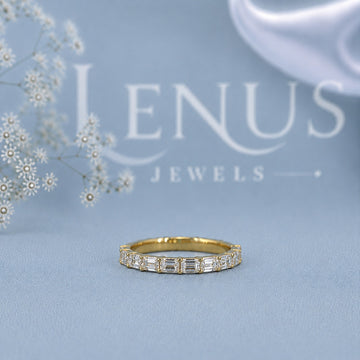 Baguette Moissanite Eternity Ring – 925 Sterling Silver Yellow Gold Iced Out Wedding Band