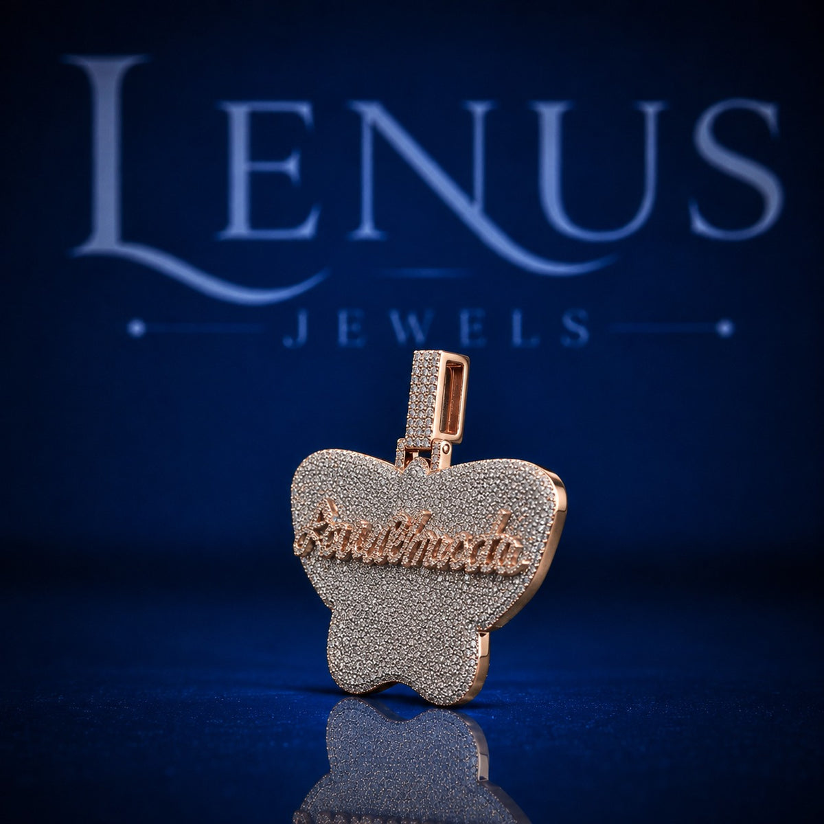 Custom Butterfly Name Pendant – Iced Out VVS Moissanite 925 Sterling Silver Two Tone Rose Gold Script Hip Hop Jewelry