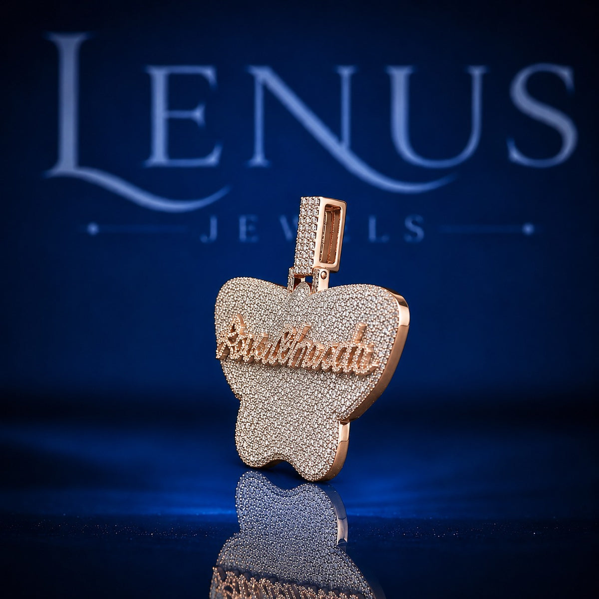 Custom Butterfly Name Pendant – Iced Out VVS Moissanite 925 Sterling Silver Two Tone Rose Gold Script Hip Hop Jewelry