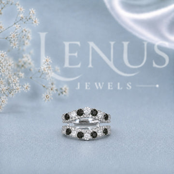 Black and White Moissanite Ring Guard – Double Curved Enhancer Band in 925 Sterling Silver
