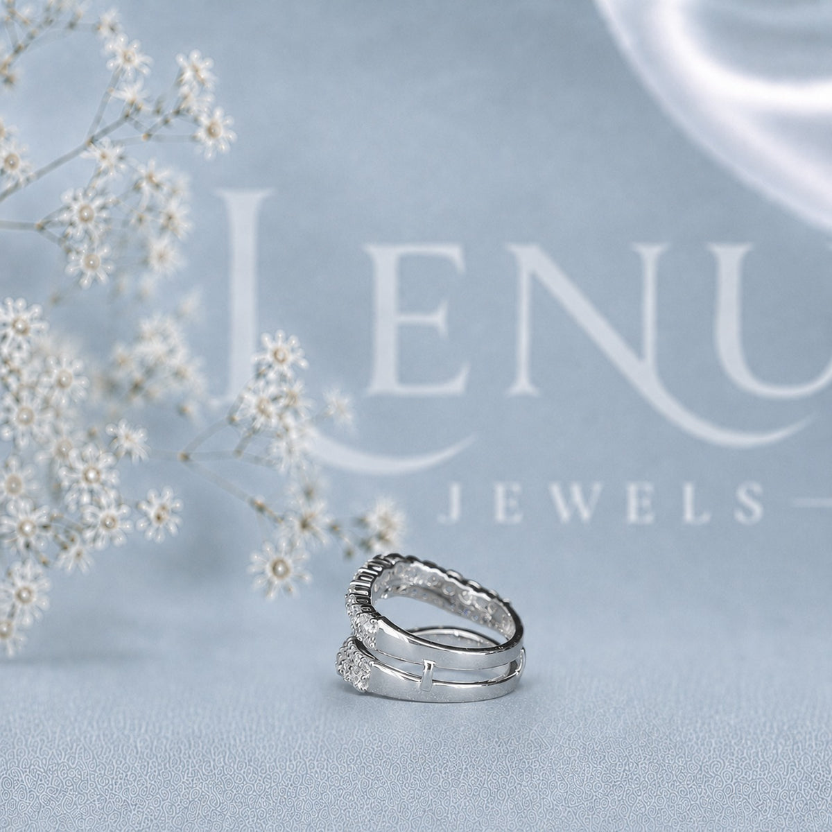 Black and White Moissanite Ring Guard – Double Curved Enhancer Band in 925 Sterling Silver