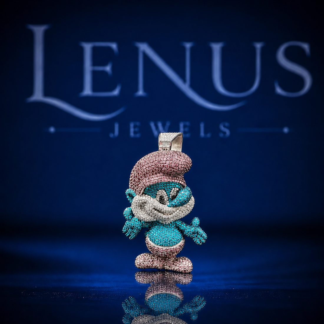 Iced Out Cartoon Smurf Style Pendant – VVS Moissanite 925 Sterling Silver 3D Pink Hat Blue Character Hip Hop Jewelry Gift