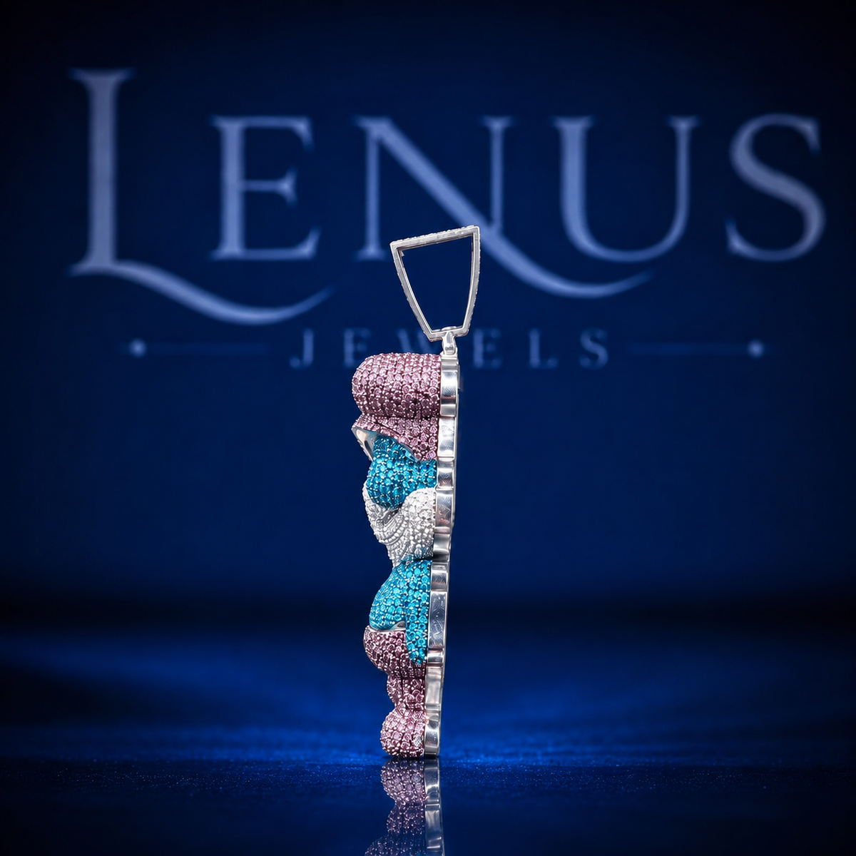 Iced Out Cartoon Smurf Style Pendant – VVS Moissanite 925 Sterling Silver 3D Pink Hat Blue Character Hip Hop Jewelry Gift