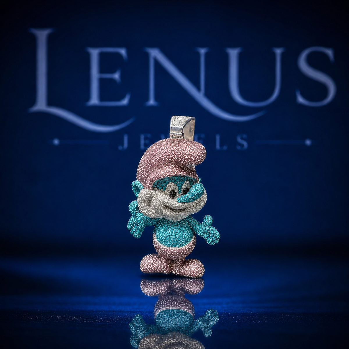 Iced Out Cartoon Smurf Style Pendant – VVS Moissanite 925 Sterling Silver 3D Pink Hat Blue Character Hip Hop Jewelry Gift
