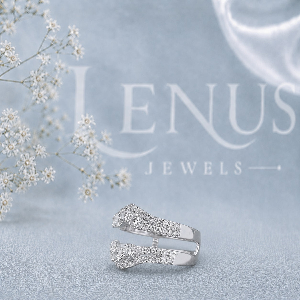 Moissanite Ring Enhancer Guard Set – Two-Piece Curved Pavé Wedding Bands in 925 Sterling Silver