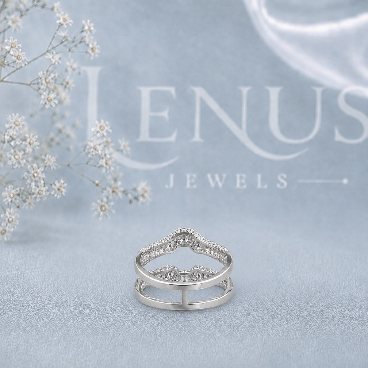 Moissanite Ring Enhancer Guard Set – Two-Piece Curved Pavé Wedding Bands in 925 Sterling Silver