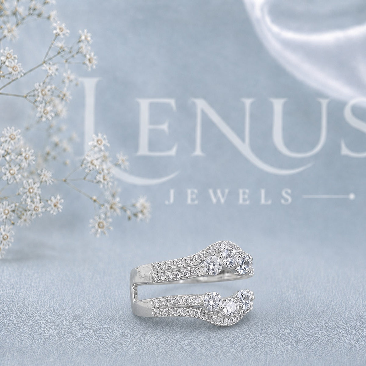 Moissanite Ring Enhancer Guard Set – Two-Piece Curved Pavé Wedding Bands in 925 Sterling Silver