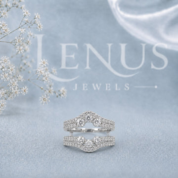 Moissanite Ring Enhancer Guard Set – Two-Piece Curved Pavé Wedding Bands in 925 Sterling Silver