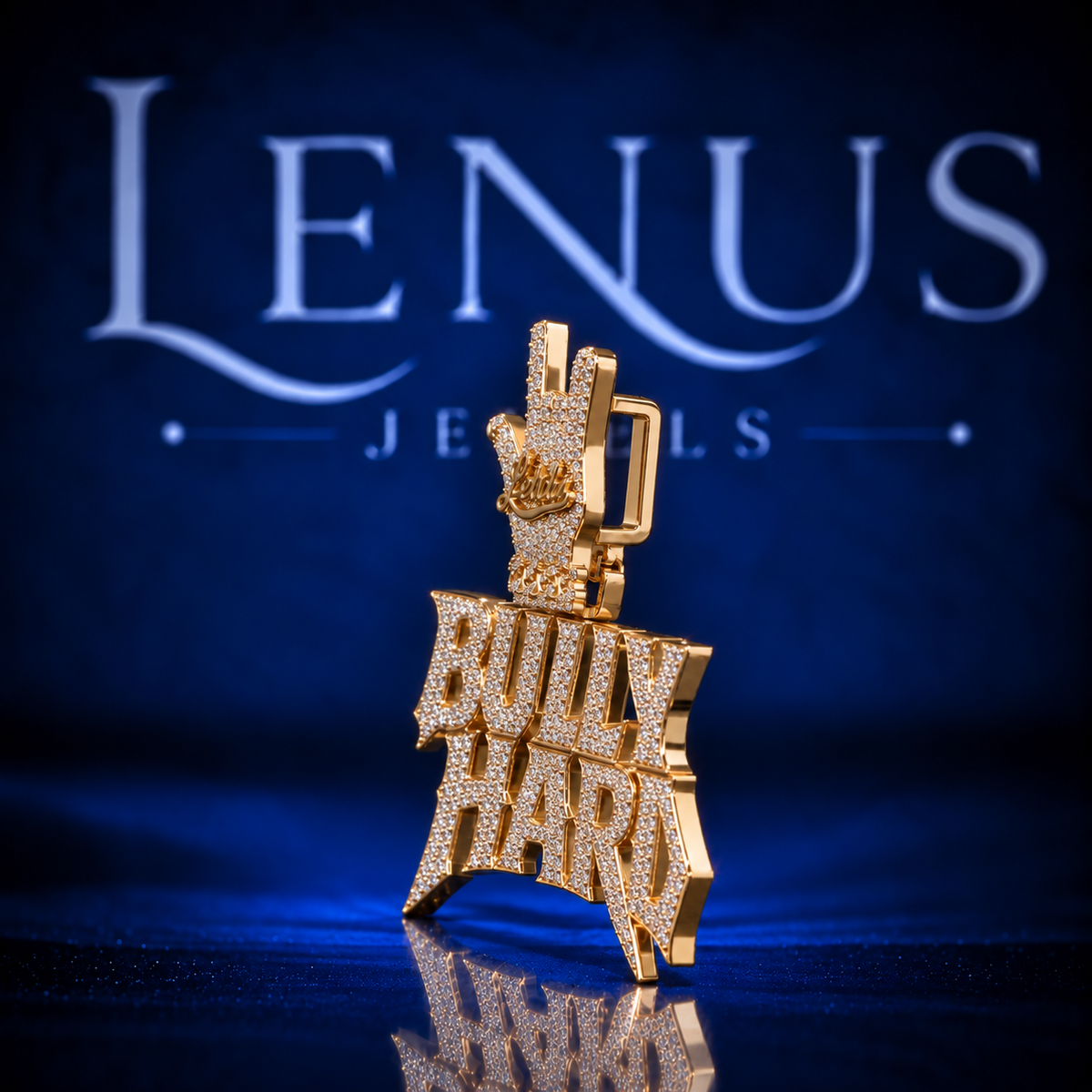 Iced Out Bully Hard Moissanite Pendant – VVS 925 Sterling Silver Gold Finish Hand Sign Hip Hop Statement Pendant