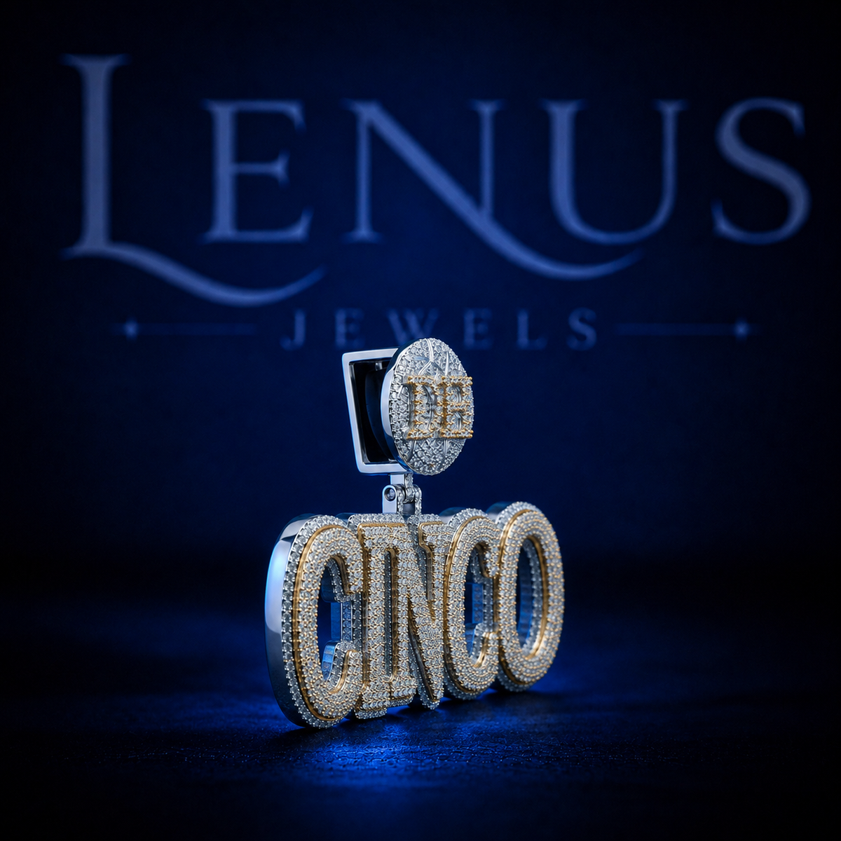 CINCO Iced Out VVS Moissanite Pendant – 925 Sterling Silver Hip Hop Name Jewelry, Diamond Tester Pass, Bold Block Letter Charm with Emoji Bail