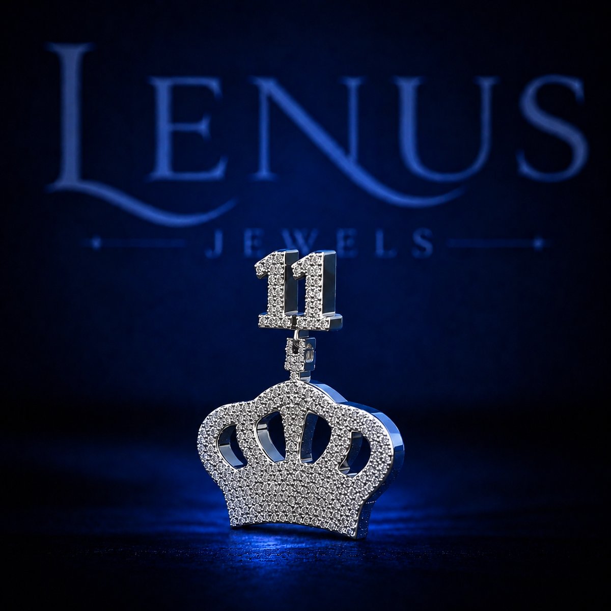 11 Crown Iced Out VVS Moissanite Pendant – 925 Sterling Silver Royal King Crown Hip Hop Jewelry, Diamond Tester Pass, Number 11 Bail Charm