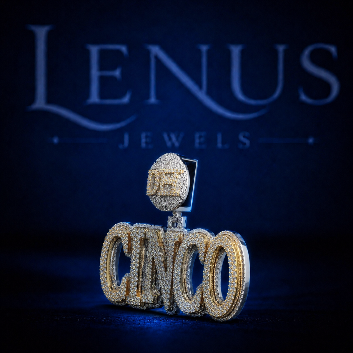 CINCO Iced Out VVS Moissanite Pendant – 925 Sterling Silver Hip Hop Name Jewelry, Diamond Tester Pass, Bold Block Letter Charm with Emoji Bail