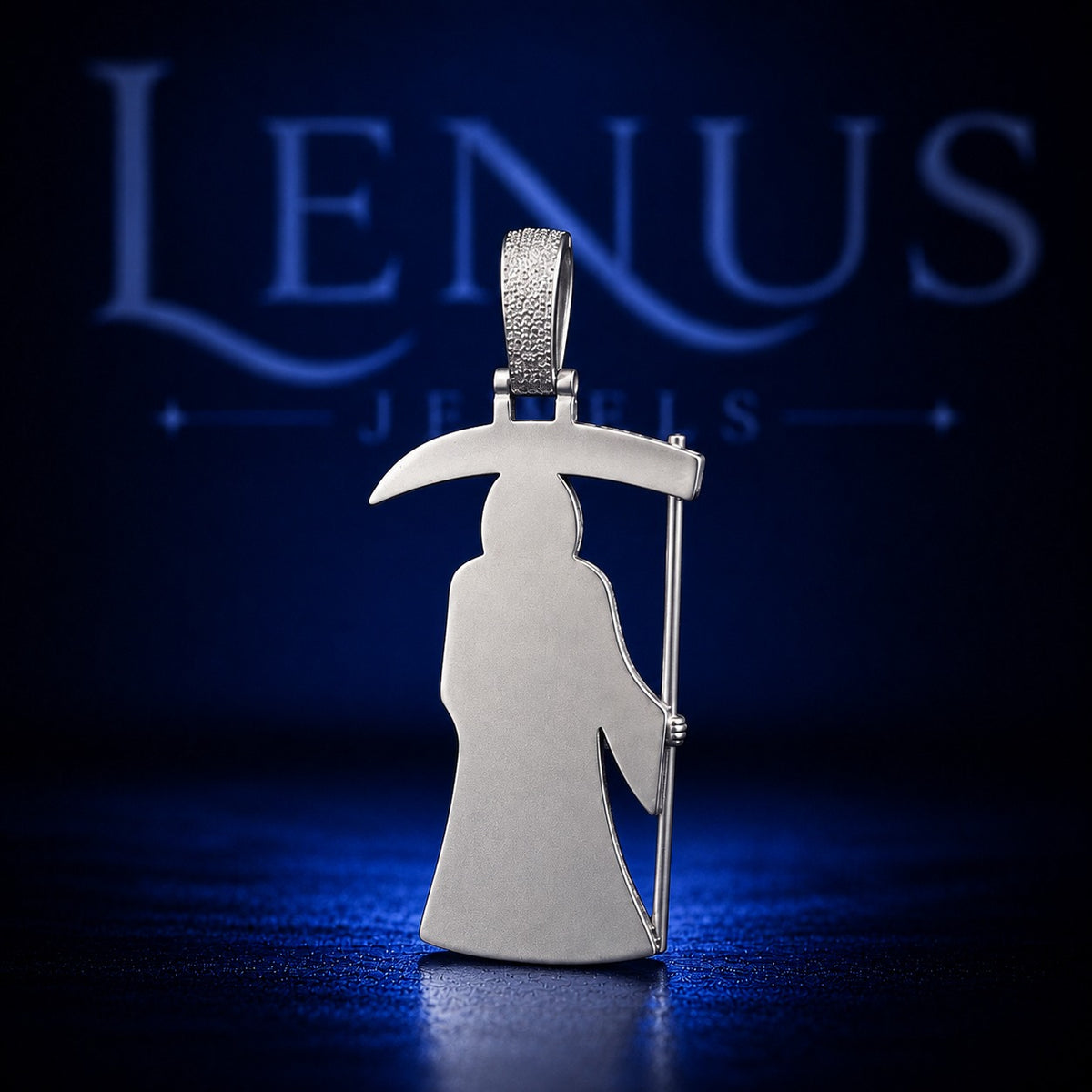 Iced Out Grim Reaper VVS Moissanite Pendant in 925 Sterling Silver – 3D Skull Scythe Gothic Hip Hop Necklace Charm, Luxury Jewelry for Men