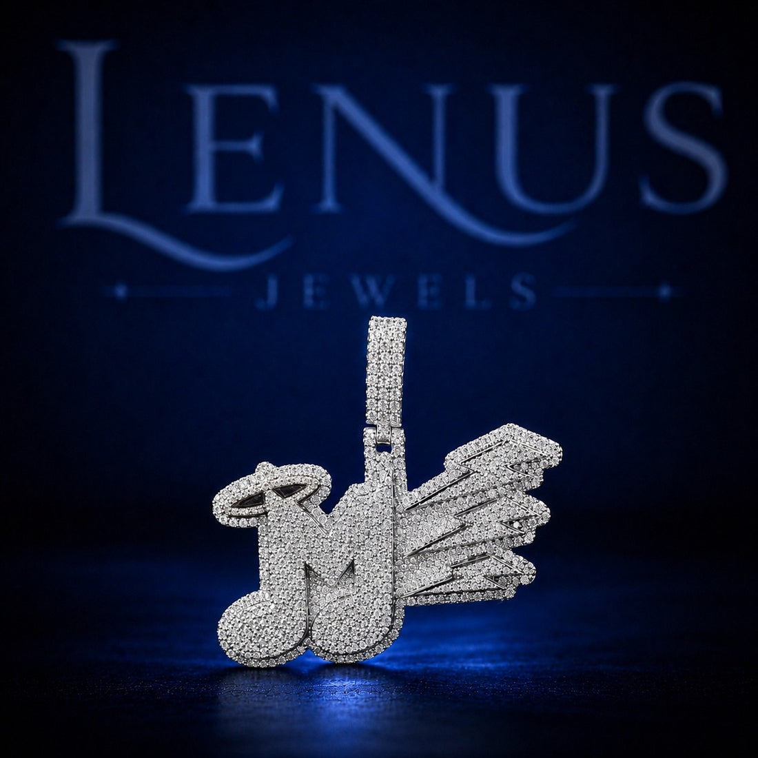 M Iced Out VVS Moissanite Pendant in 925 Sterling Silver – 3D Graffiti Initial Letter Wing Design Hip Hop Necklace Charm for Men