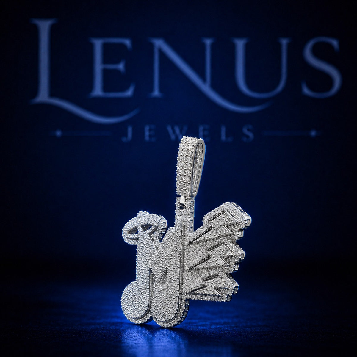 M Iced Out VVS Moissanite Pendant in 925 Sterling Silver – 3D Graffiti Initial Letter Wing Design Hip Hop Necklace Charm for Men