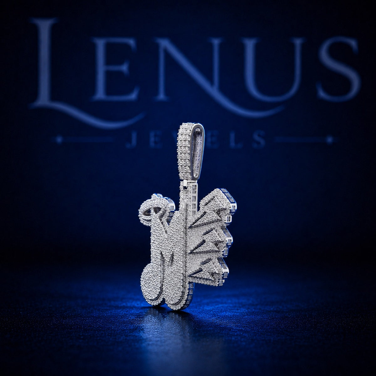 M Iced Out VVS Moissanite Pendant in 925 Sterling Silver – 3D Graffiti Initial Letter Wing Design Hip Hop Necklace Charm for Men