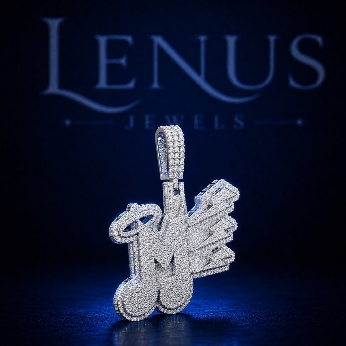 M Iced Out VVS Moissanite Pendant in 925 Sterling Silver – 3D Graffiti Initial Letter Wing Design Hip Hop Necklace Charm for Men