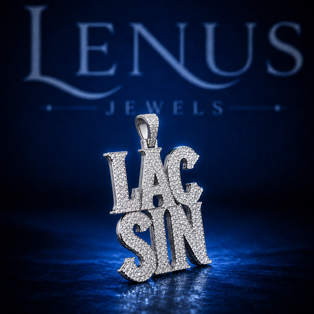 Custom LAC SIN Iced Out VVS Moissanite Name Pendant – 925 Sterling Silver Two Row Block Letter Hip Hop Jewelry, Diamond Tester Pass