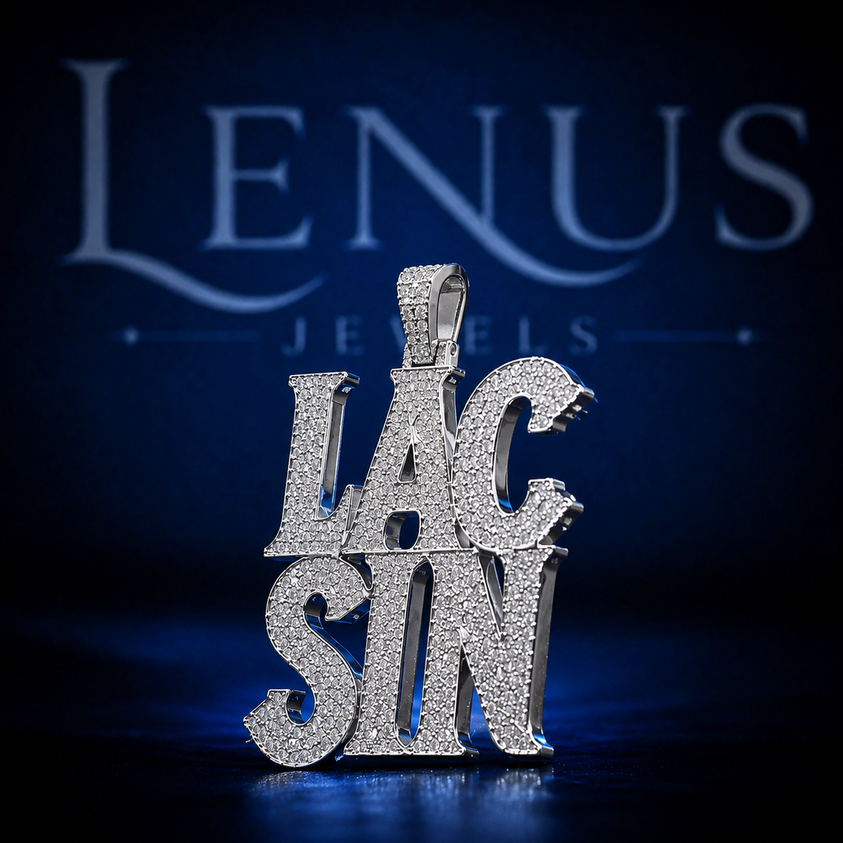 Custom LAC SIN Iced Out VVS Moissanite Name Pendant – 925 Sterling Silver Two Row Block Letter Hip Hop Jewelry, Diamond Tester Pass