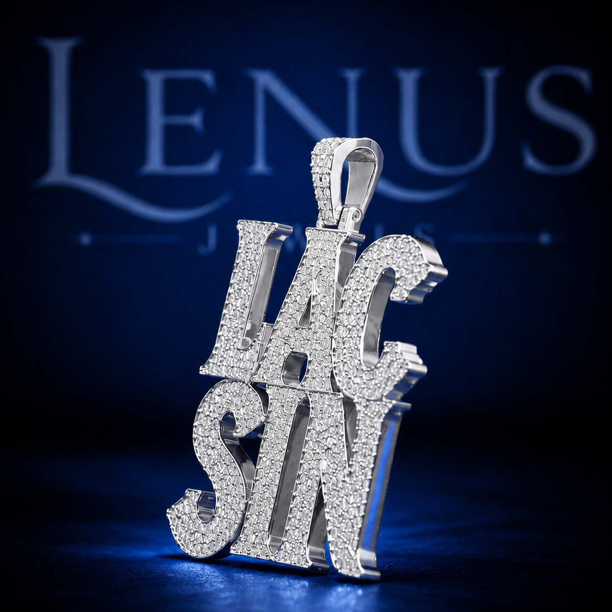 Custom LAC SIN Iced Out VVS Moissanite Name Pendant – 925 Sterling Silver Two Row Block Letter Hip Hop Jewelry, Diamond Tester Pass