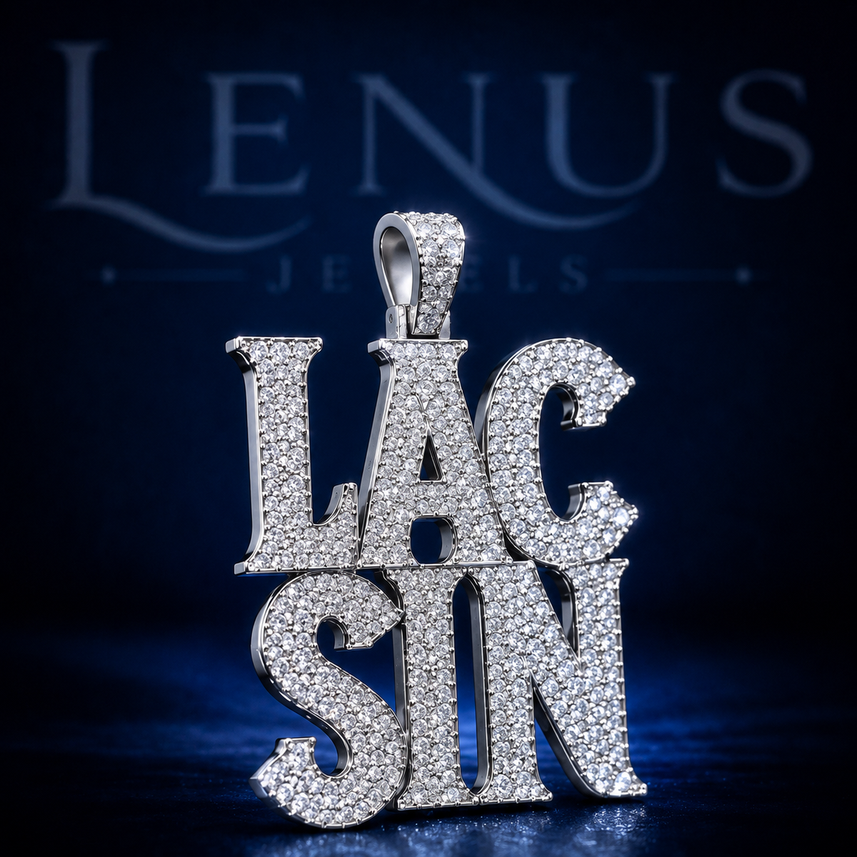 Custom LAC SIN Iced Out VVS Moissanite Name Pendant – 925 Sterling Silver Two Row Block Letter Hip Hop Jewelry, Diamond Tester Pass