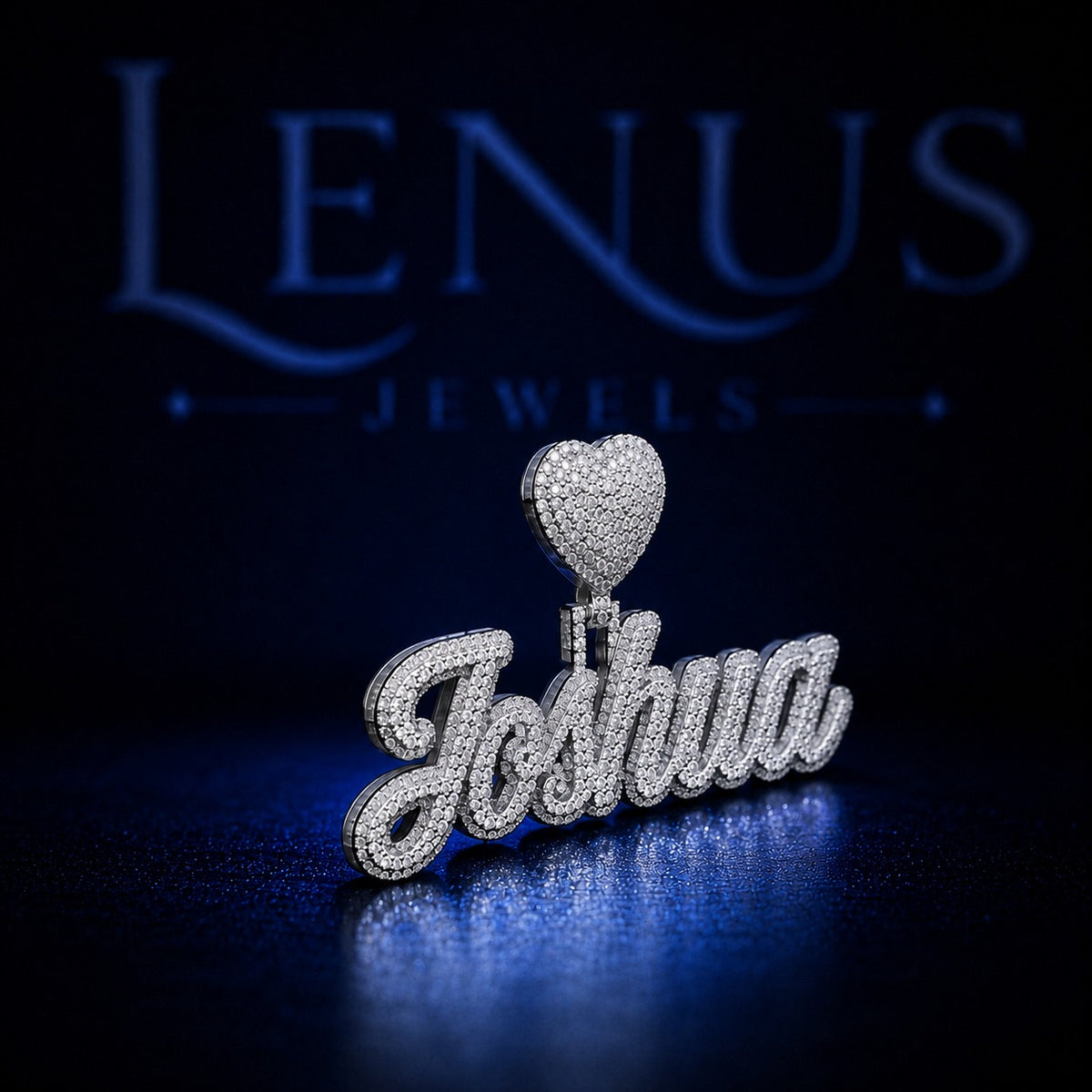 Custom Iced Out VVS Moissanite Name Pendant with Heart Bail – 925 Sterling Silver Cursive Script Joshua Hip Hop Necklace Charm