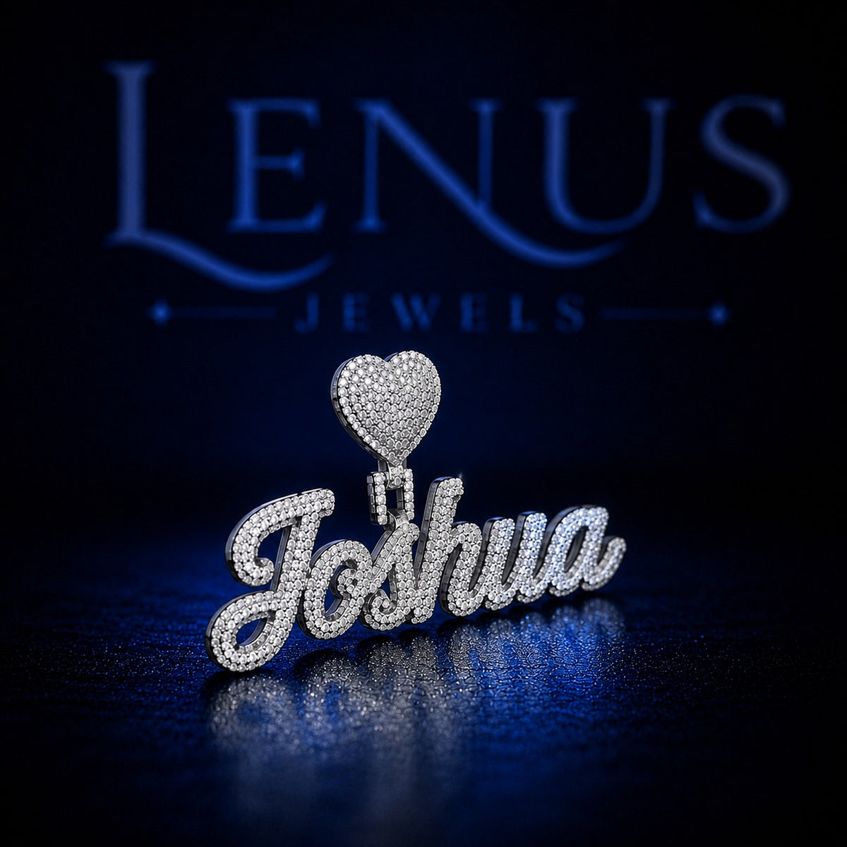 Custom Iced Out VVS Moissanite Name Pendant with Heart Bail – 925 Sterling Silver Cursive Script Joshua Hip Hop Necklace Charm