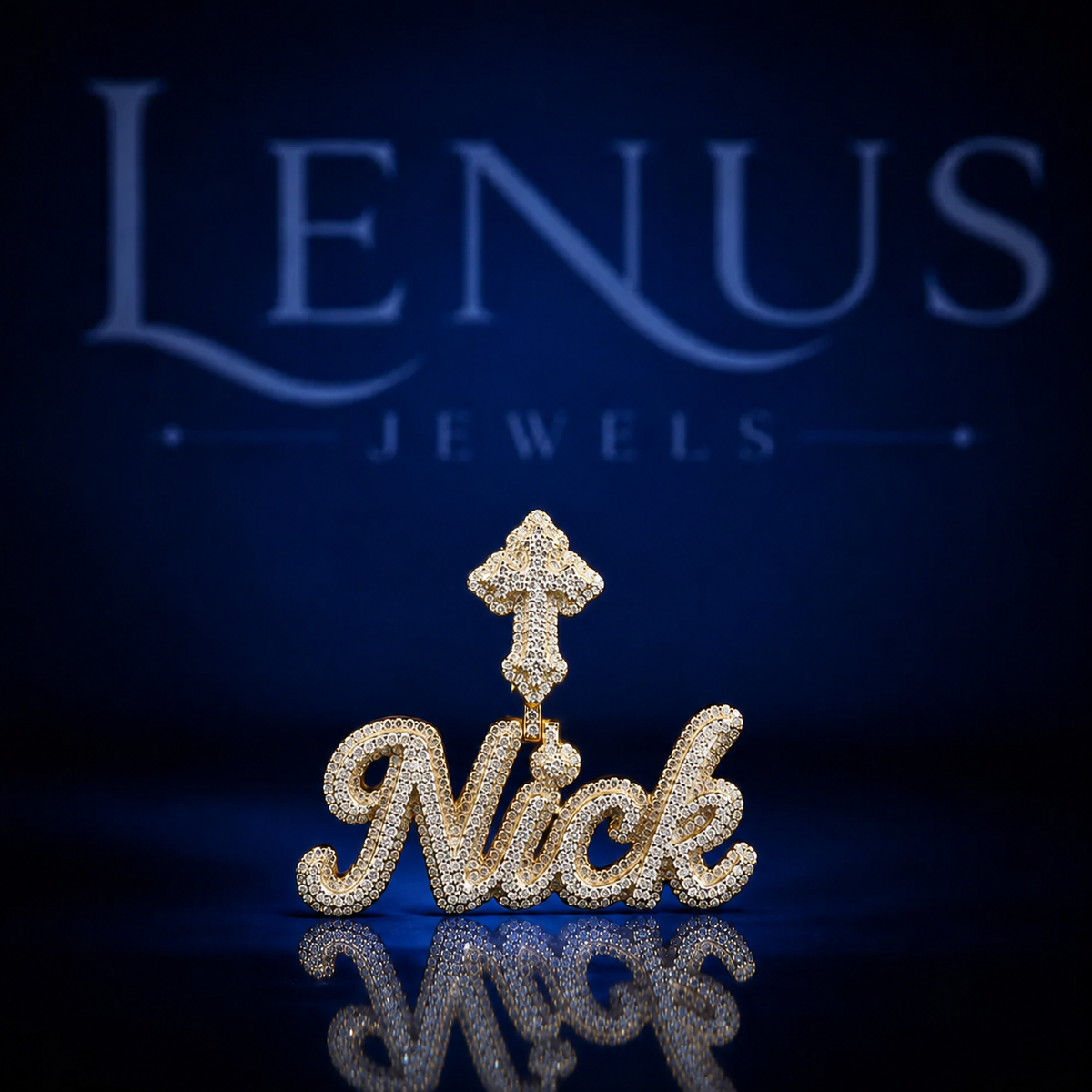 Custom Iced Out VVS Moissanite Nick Name Pendant with Cross Bail – 925 Sterling Silver Gold Finish Cursive Script Hip Hop Jewelry