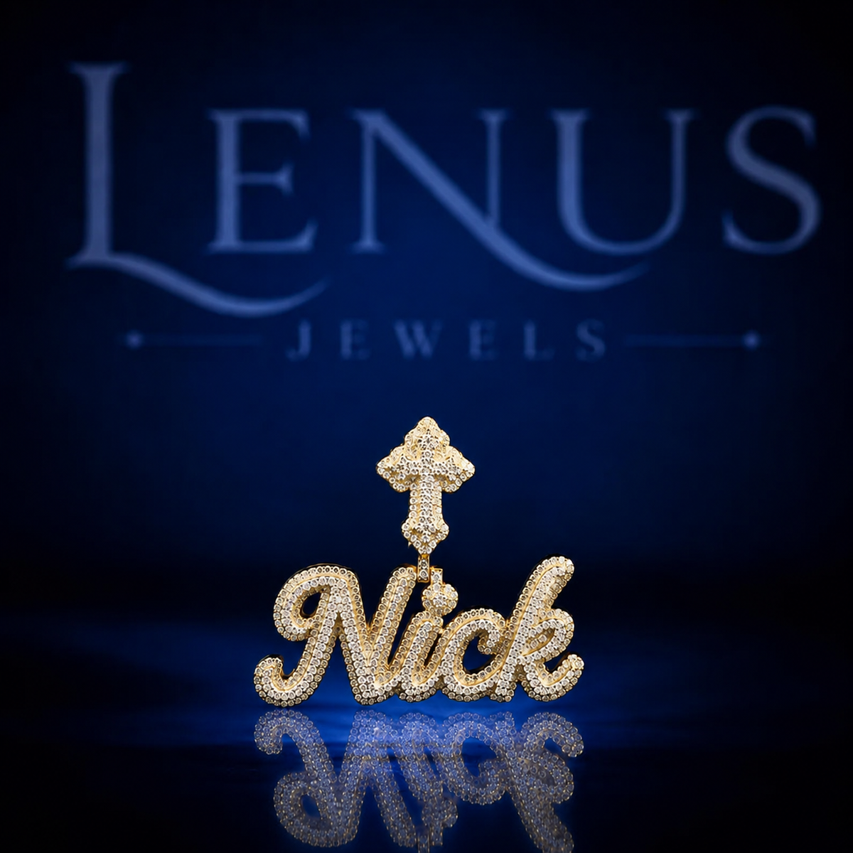Custom Iced Out VVS Moissanite Nick Name Pendant with Cross Bail – 925 Sterling Silver Gold Finish Cursive Script Hip Hop Jewelry