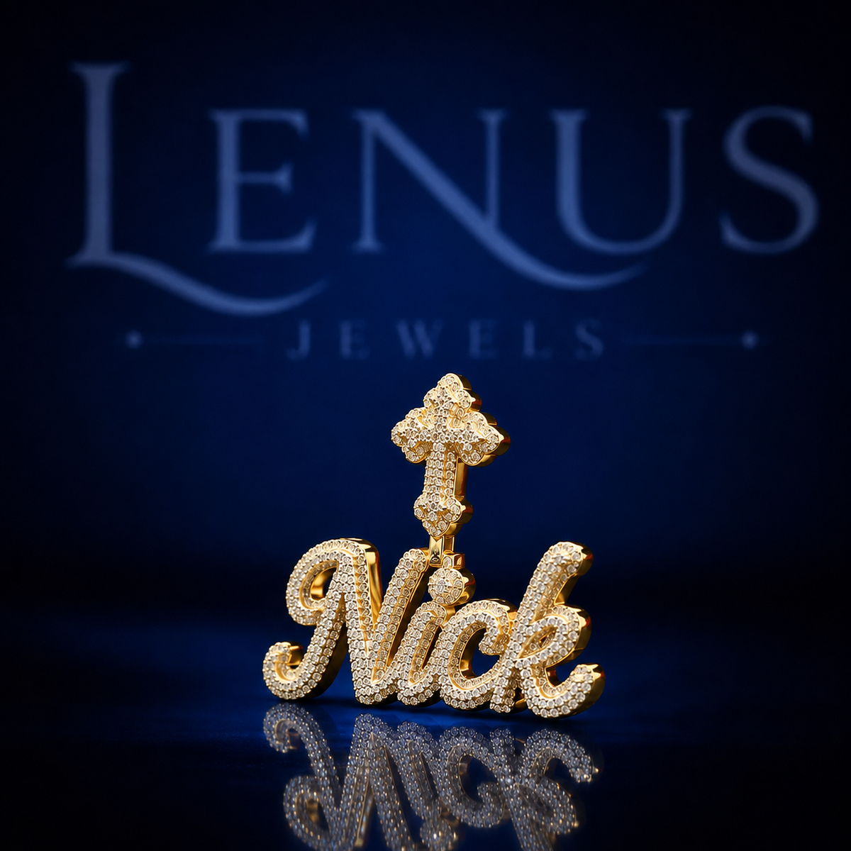 Custom Iced Out VVS Moissanite Nick Name Pendant with Cross Bail – 925 Sterling Silver Gold Finish Cursive Script Hip Hop Jewelry